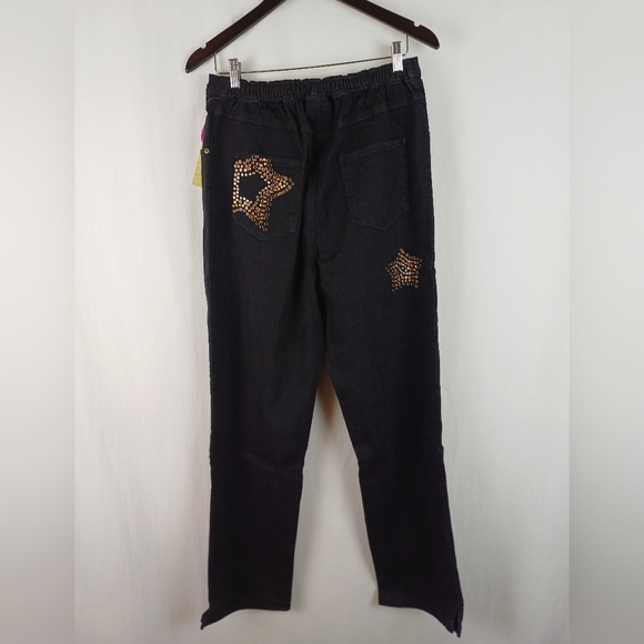 NWT Quacker Factory Jeans Elastic Waistband Large Black Patriotic Star A16585 - Picture 4 of 10